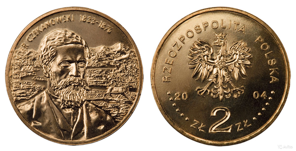 Польша 2 злотых, 2004 год. Александр Чекановский 1833-1876 (путешественник)