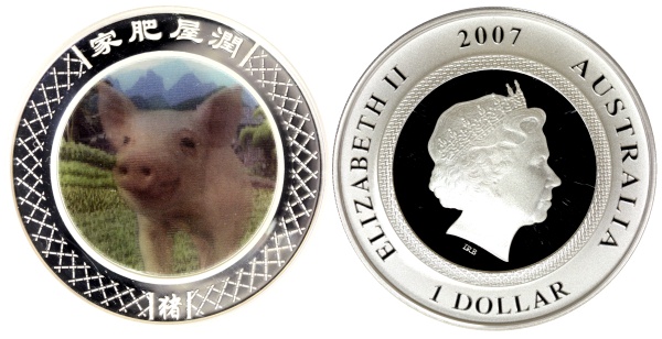 Австралия 1  доллар, 2007 год. Бегущий поросенок