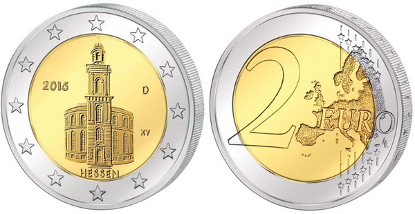 Германия 2 евро, 2015 год. Замок Хессен. J
