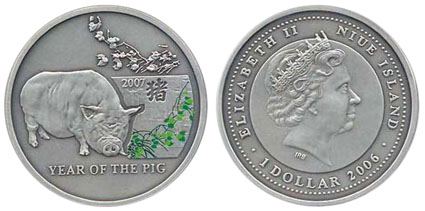 Ниуэ 1 доллар, 2006 год. Год свиньи