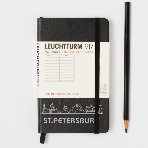 Книга для записей SPB POCKET A6, черный, 185стр., ЛИНЕЙКА.  Leuchtturm1917, #334821-SPB