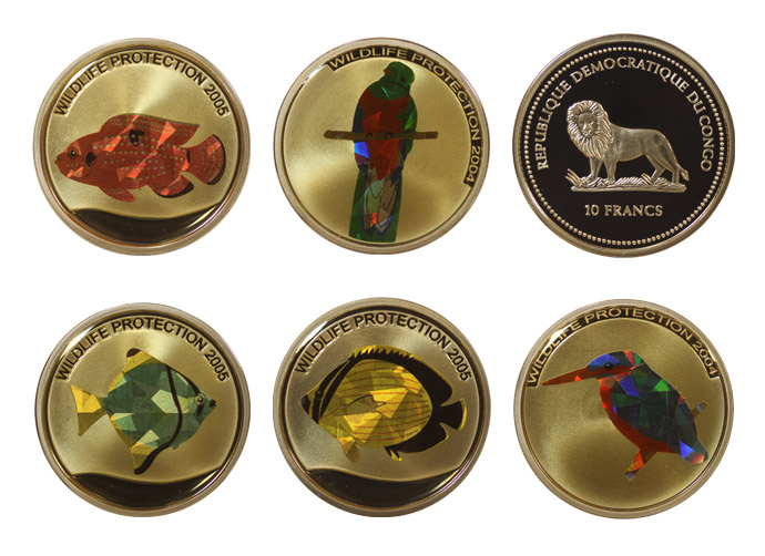 Набор монет. Конго 10 франков, 2004 -2005  год (5 шт.) Сохраним дикую природу
