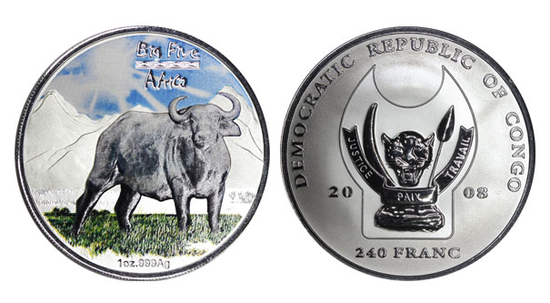 Конго 240 франков, 2008 год. Большая пятерка. Буйвол