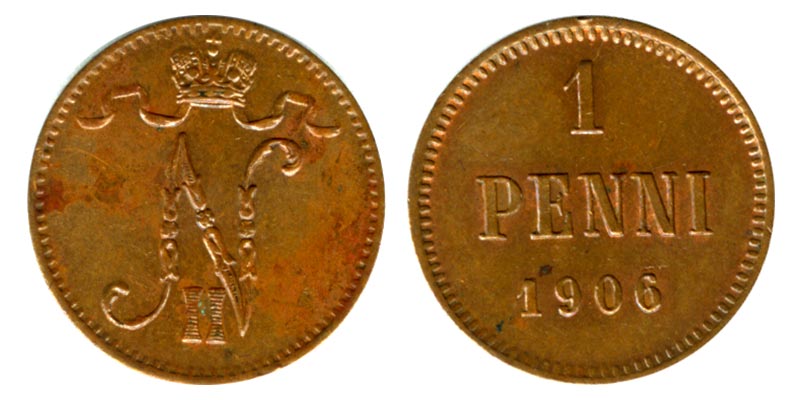 Россия 1 пенни, 1906 год. XF+