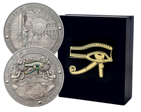 Палау 20 долларов, 2015 год. Египетские символы. Глаз Гора. Ag999, 93,3 гр