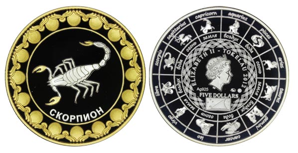 Токелау 5 долларов, 2012 год. Скорпион