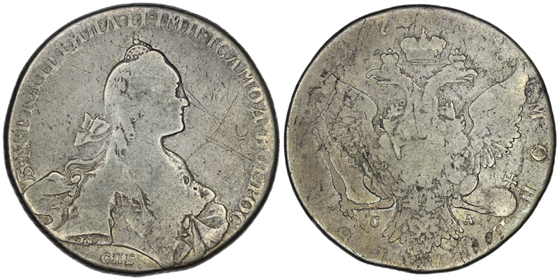 Россия 1 рубль, 1768 год. СПБ-ТI. СА