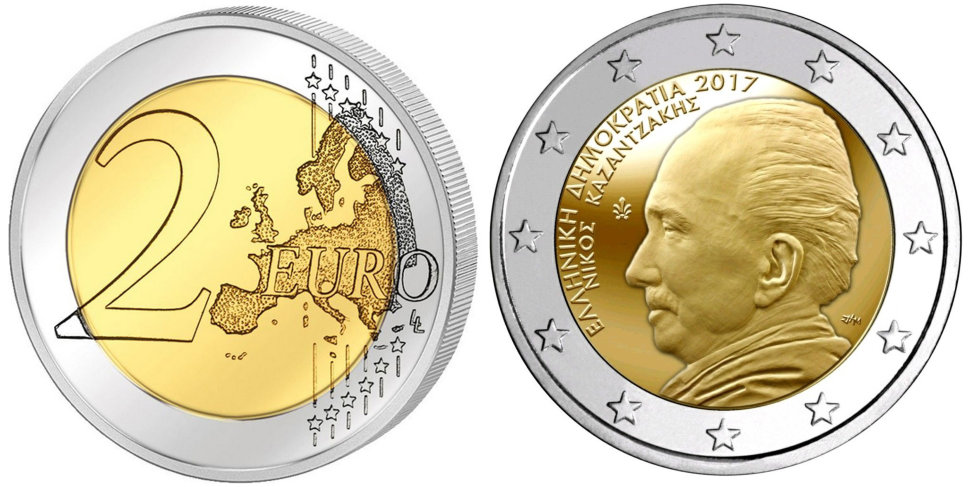Греция 2 евро, 2017 год. Никос Казандзакис