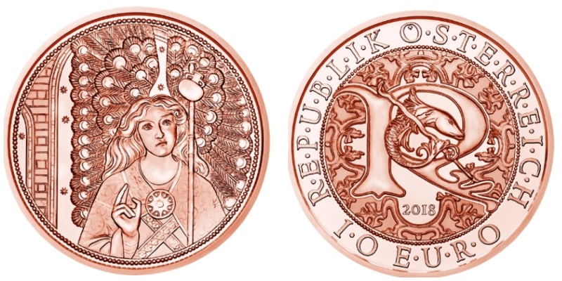 Австрия 10 евро, 2018 год. Архангел Рафаил. Ангел Хранитель