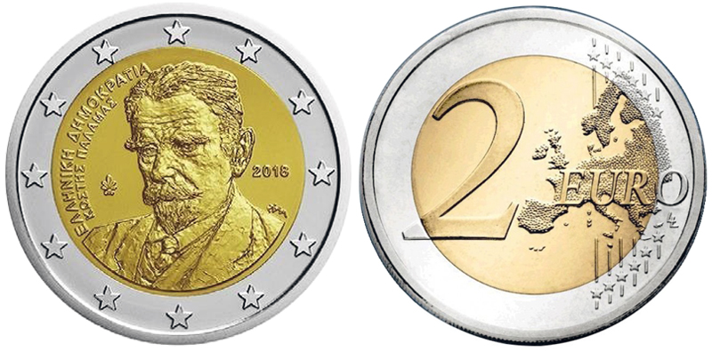 Греция 2 евро, 2018 год. Костис Паламас