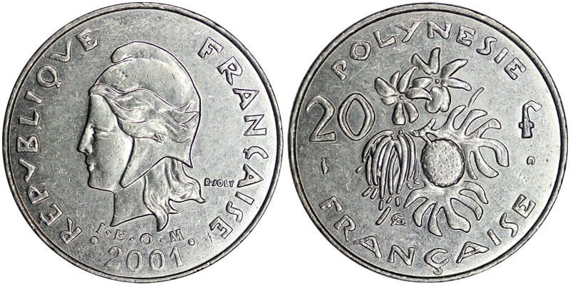 Французская полинезия 20 франк, 2001 год