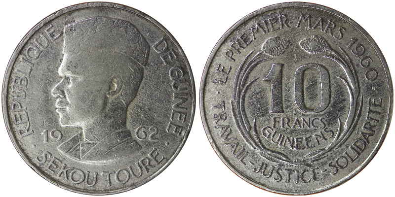 Гвинея 10 франков, 1962 год