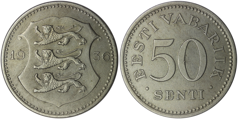 Эстония 50 сенти, 1936 год