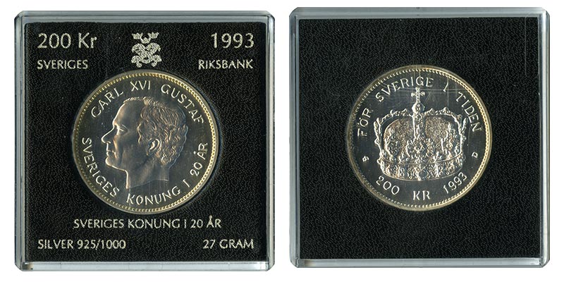 Швеция 200 крон, 1993 год. 20 лет правления короля Карла XVI Густава