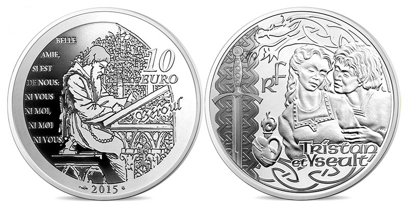 Франция 10 евро, 2015 год. Тристан и Изольда