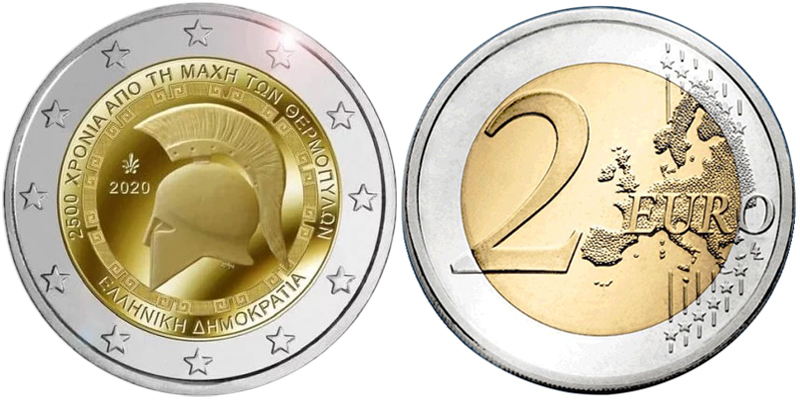 Греция 2 евро, 2020 год. 2500-летие битвы при Фермопилах
