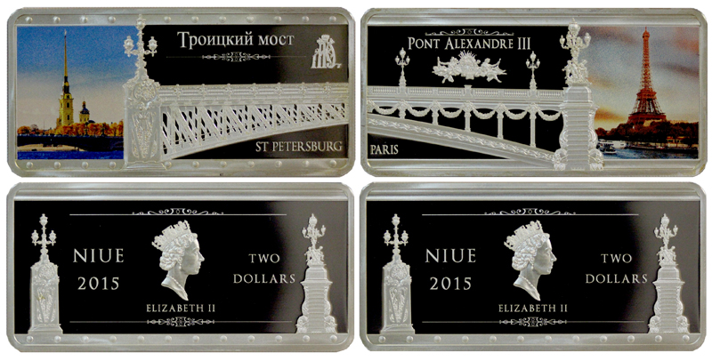 Ниуэ 2 доллара, 2015 год. Троицкий  мост. Мост Александра III