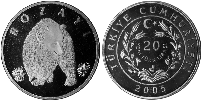 Турция 20 лир, 2005 год. Медведь